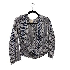 Three Paper Dolls Boho Chic Navy & White Cottagecore Cropped Top Sz